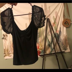 Forever 21 Sheer Black Puffy Sleeve Shirt